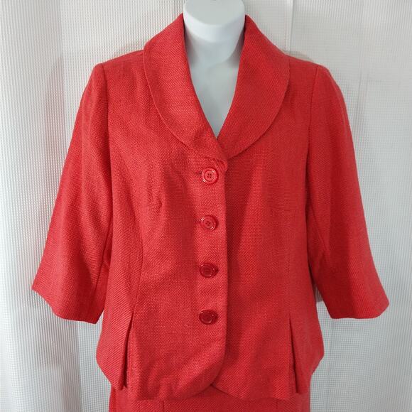 NWOT! CATO! PERSIMMON ORANGE/PINK TEXTURED WEAVE SKIRT, JACKET SUIT! SZ 16W - Picture 4 of 11